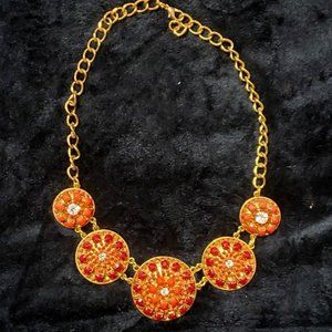 Vintage Rhinestone Accent Beaded Red Disk Choker